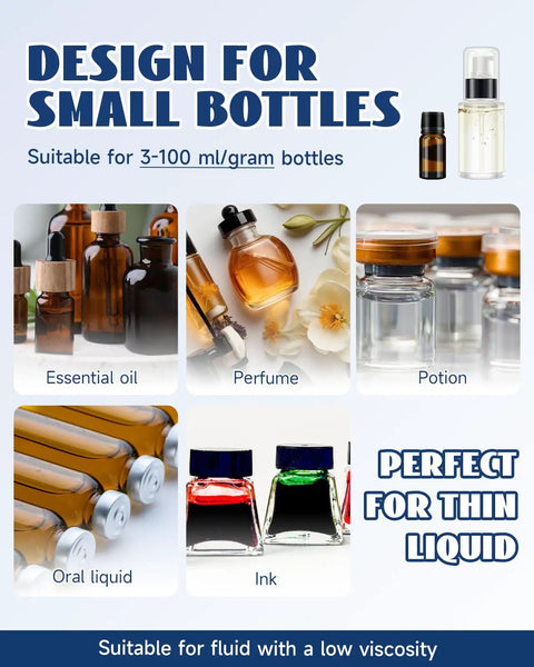 Straight Up Automatic Liquid Filler Machine With Digital Scale And Heavy Duty Peristaltic Pump For Essential Oil Perfume And Spray Bottles design for small bottles 3-100 ml with liquid types shown