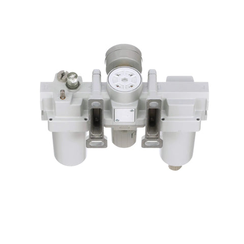 Compressed Air Filter Regulator Lubricator Combo With One-Half Inch NPT, Metal Bowl, Gauge, Top View