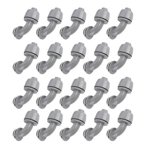 20 Pack Liquid Tight Connectors 3/4 Inch NPT 90 Degree PVC Conduit Fittings for flexible cable, solid gray design.