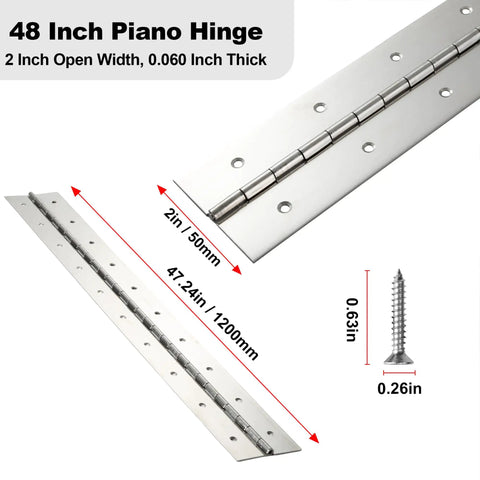 48 Inch Marine Grade Heavy Duty Piano Hinge 2 Inch Wide Solid Stainless Steel 0.060 Thick with screws for toolboxes.