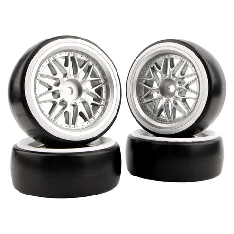1/10 Scale RC Drift Tires 4 Pack On Road Wheels With 12mm Hex Hubs Beefy Hard Plastic Grip For Traxxas 4Tec 2.0 3.0