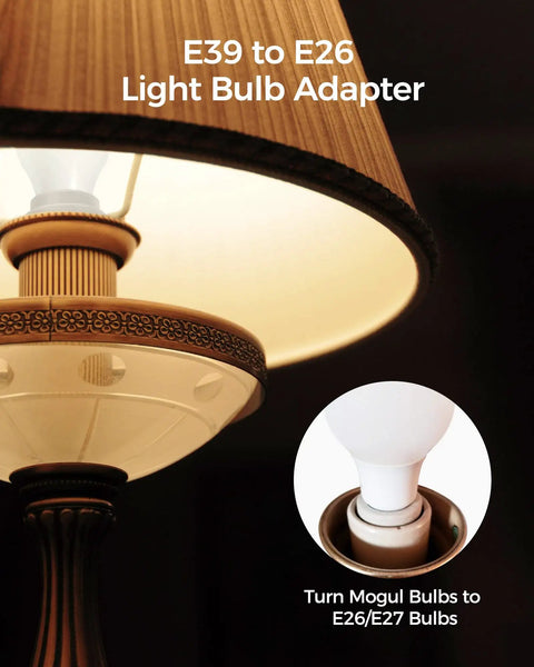 UL Listed Ceramic Mogul To Medium Base Socket Adapter For Antique Floor Lamps Not For Three Way Bulbs Porcelain Lamp Socket Converter From E39 To E26 Durable Ceramic Construction For Restoring Old School Vintage Lighting in use on a vintage floor lamp.