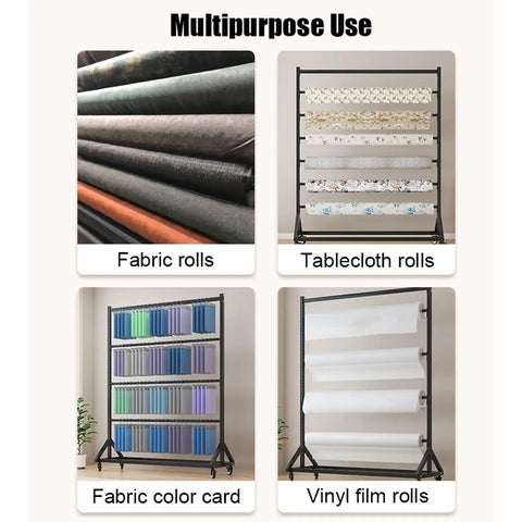 Adjustable Heavy Duty Steel Scarf Rack For Closets Featuring Triple Rod Design Hangs Heavy Blankets Andquilts Black Powder Coated Metal Organizer Is Built Solid To Save Precious Room Space Daily with assorted fabric rolls.