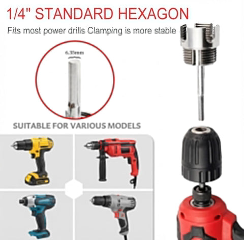 Dual Function Pipe Threading Tool Kit With Easy Flip Dual Head Design shown with drill compatibility and hexagon clamping.