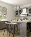 Brushed Nickel Drum Pendant Chandelier For Dining Room 4 Light Modern Round Fixture above kitchen island