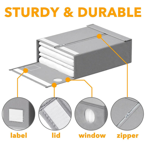 Keep Your Bedding Slick With These Foldable Sheet Organizers, 4 Pack XL Storage Folders featuring peek windows for queen and king sets.
