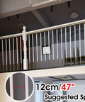 White Aluminum Railing Posts 37.4 Inch Deck Spindles 100 Pack With Adjustable Connectors And Shoe Base 270 Degree Angle Changeable No Sweat Setup Guardrail Uprights For Stairs with highlighted spacing details.