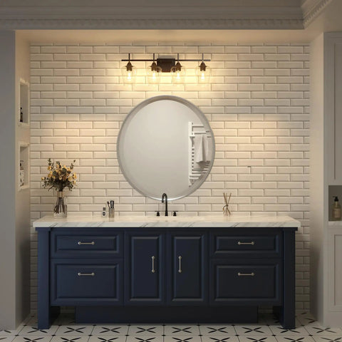4 Light Vanity Light Fixture With Clear Glass Shades Black Finish Modern Industrial Style Over Mirror Wall Lamp in bathroom
