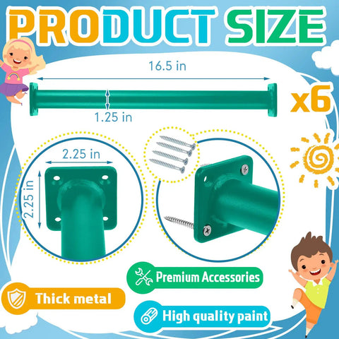 Six Pack 16.5 Inch Metal Monkey Bars Ladder Rungs For Swing Sets And Jungle Gyms 1.27 Inch Diameter Green with screws