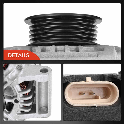 Details of Chevrolet Malibu 2004 to 2008 and Saturn Ion 2006 to 2007 alternator replacement showing pulley and connection points.