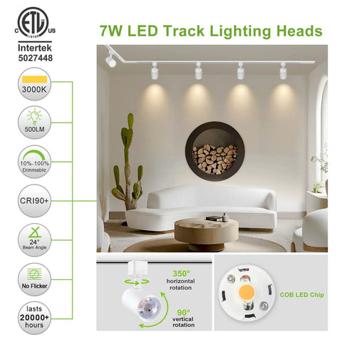 Arcfox 7W 3000K LED Track Lighting Heads Dimmable 3 Wire Single Circuit H Type Track Lights in modern living room setup
