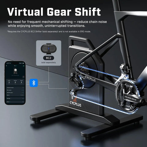 High-Power Indoor Bike Trainer With 2200W Brushless Motor, 20% Gradient Simulator and virtual shifting feature displayed