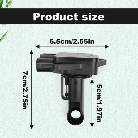 Toyota 22204-21010 Mass Air Flow Sensor for Camry 2002-2006, size specifications shown.