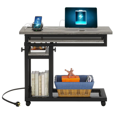 Small Portable Desk With Built In Outlet And USB Ports For Couch Or Bedside Use Height Adjustable Laptop Table On Wheels