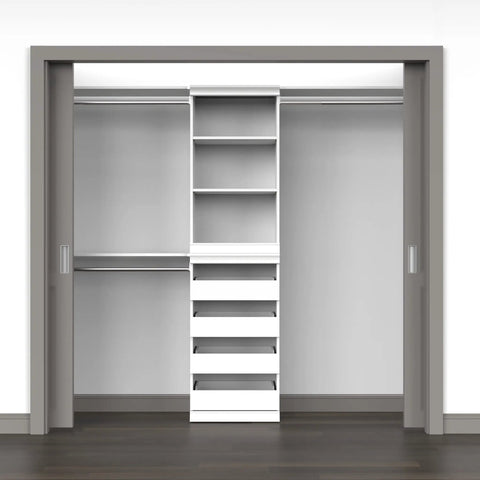 Versatile Modular Storage Shelf With Three Adjustable Shelves Stackable Closet Organizer with clean trim in a modern closet.