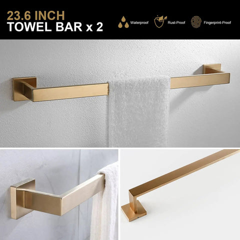 Slick Black And Brushed Gold 23.6 inch towel bars from 5 piece bathroom hardware set, stainless steel, wall mounted