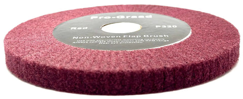Killer Bench Grinder Flap Wheel 6 inch red non woven brush for finishing with 320 grit design for smooth surfaces.