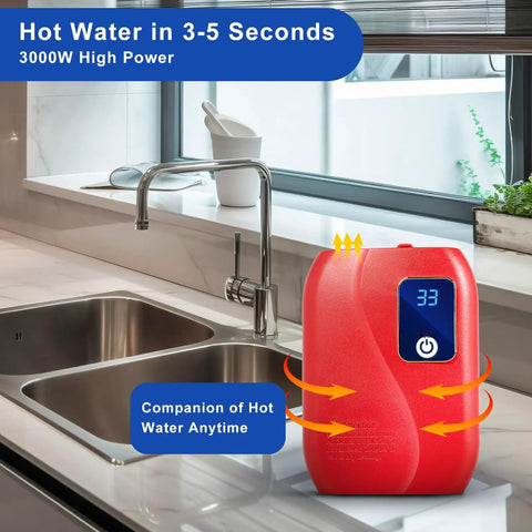 Plug And Play Under Sink Tankless Water Heater 3000W 110V Instant Hot Water Unit placed near sink for quick access.