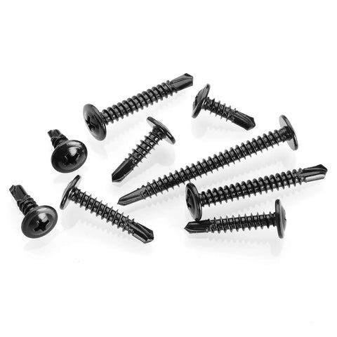 300 Count Size 10 By 5 8 Inch Black Truss Head Self Tapping Screws Crafted From Heavy Duty Stainless Steel For Quick Metal Bonding on white background.