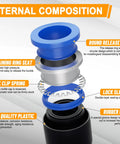 Internal composition of 120 Piece Quick Connect Air Hose Fittings Kit with detailed view of release cap and sealing components