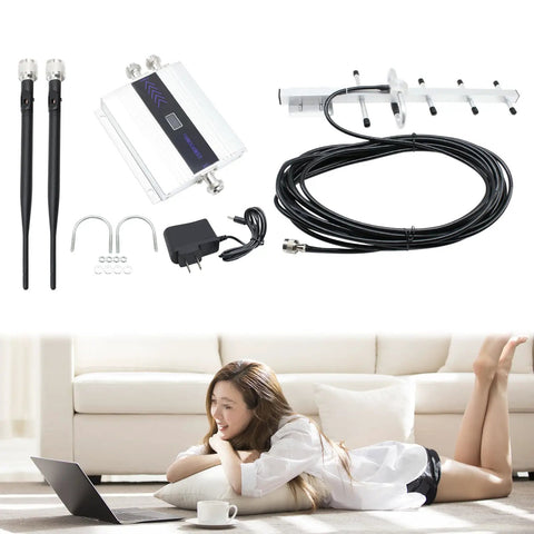 Boost Your Mobile Signal Quick With This Gsm 900Mhz Phone Repeater, includes amplifier, antennas, and cables.