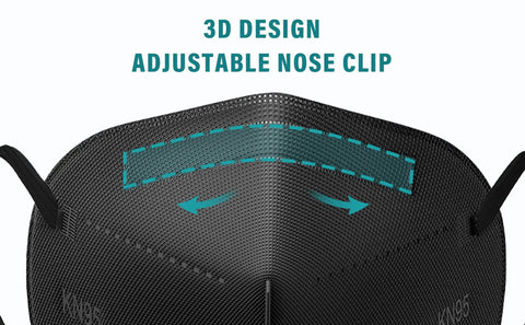 Black Five Layer KN95 Face Mask Cup Design For Dust Protection Breathable And Comfy With Elastic Ear Loops Filtration Nose Clip