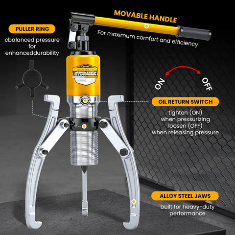 Beefy 20 Ton Hydraulic Gear Puller Kit With 3 Jaw Puller, Vertical And Horizontal Pulling, Wheel Bearing Separator shown in use
