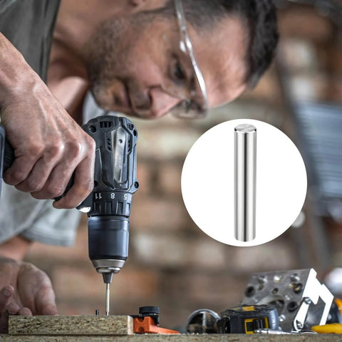 Person using drill with Pro Grade 72 Pack 3Mm Dowel Pins Set In Hardened Bearing Steel For Locating And Positioning inset.