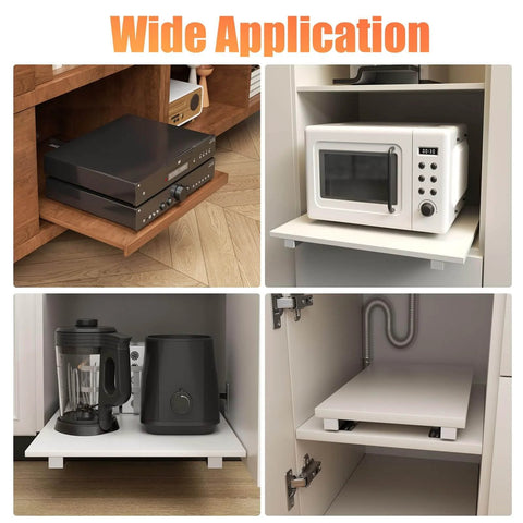 Premium Pair Undermount Drawer Slides With Full Extension And Soft Close, installed in kitchen cabinets, holding appliances