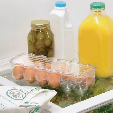 Stackable Clear Egg Organizer With Lid And Handle Fridge 12-Egg Tray Storage Bin For Fresh Easy Access And Neat Fridge Organization in fridge