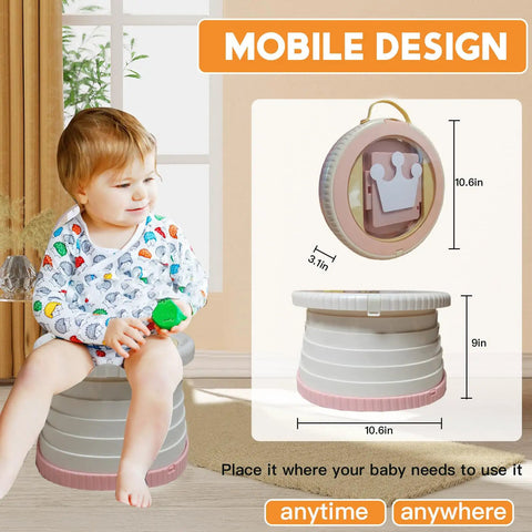 Lightweight Folding Toddler Potty Travel Seat With Leak Safe Disposal Bags Compact design for kids, 10.6 in tall, versatile for travel use.