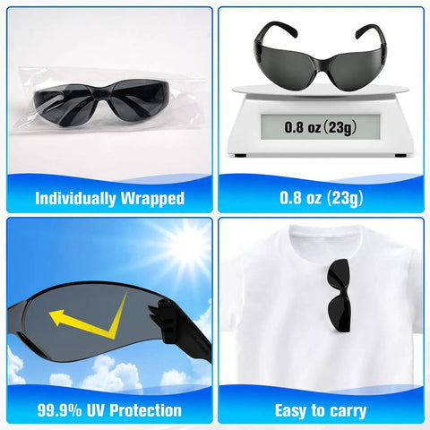 30 Pack Tinted Safety Glasses With Dark Lens And Uv 400 Cover For Job Sites And Backyard Builds crafted, individually wrapped, lightweight at 0.8 oz.