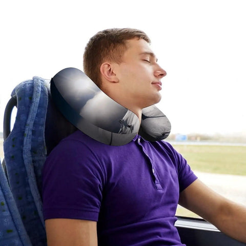 Sunshine U Shape Travel Pillow For Long Haul Flights And Office Naps, Ergonomic Neck And Head Support, in use on a bus
