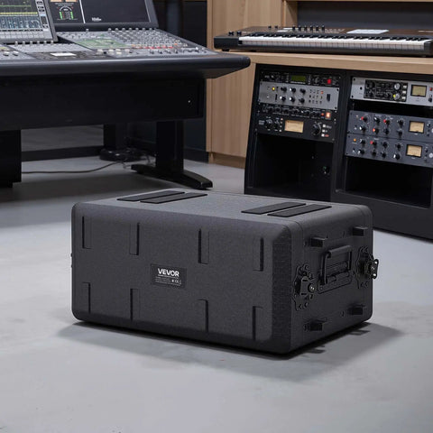 Kickass 4U Rack Mount Case Shallow Flight Box With Integrated Mic Storage, heavy-duty polyethylene, 260 mm depth for studio use.
