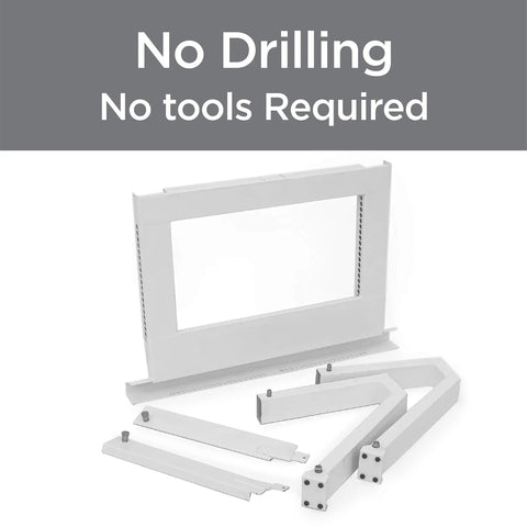 Universal Heavy Duty Window Air Conditioner Mounting Bracket No Tools Required No Drilling Easy Inside Install Holds Up To 225 Lbs Rustproof White Finish, white bracket components on white background
