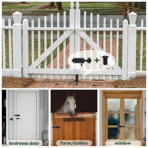 No Sweat Security With These Heavy Duty Black Stainless Steel Slide Bolts And Barrel Locks for gates and barn doors.
