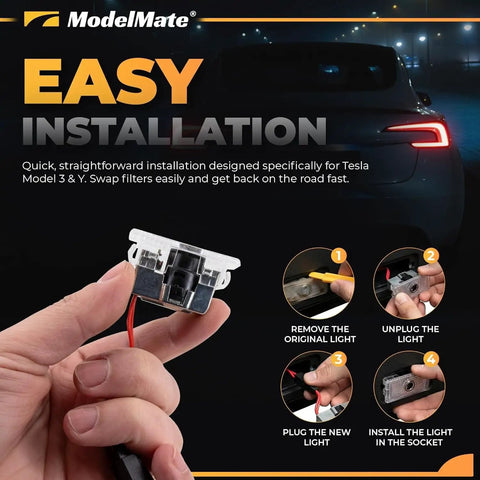 Easy install process for Tesla Logo Puddle Lights For Car Doors 4 Pack With HD LED Projection Upgrade Your Ride For Model 3 Model Y.