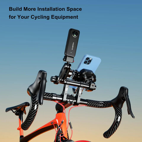 Bicycle showing Handlebar Extender 8 Inch Cross Bar For Mounting Bike And Motorcycle Accessories Like Phone Holder GPS Navigation