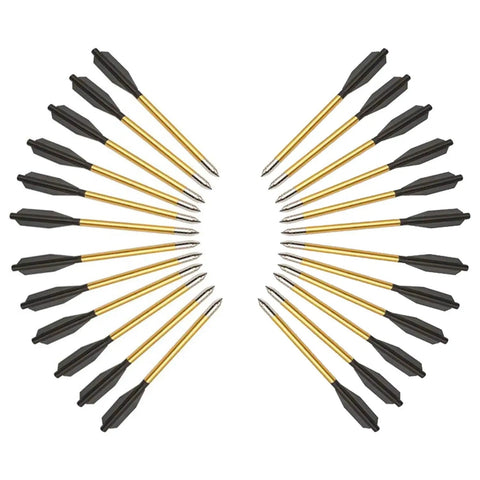27 aluminum arrows from 80 Pound Self Cocking Crossbow Bundle With Adjustable Sights, Spare String And Caps, Fiber Glass Bow, Fast Reload System