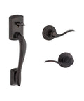 Avalon Front Door Handleset With Reversible Interior Lever No Fuss Non Locking Exterior Entry Handle In Venetian Bronze Microban Protection Deadbolt Not Included Easy DIY Install For Quick Home Upgrade, shown in stylish Venetian Bronze with detailed lever design.