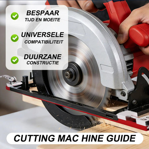 Pro Grade Adjustable Circular Saw Track Guide Rail Aluminum Alloy Base Rip Fence For Precise Cuts in use, close-up angle