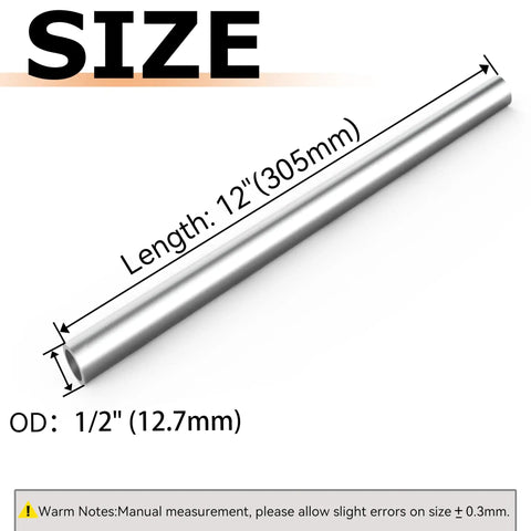 Four Pack 0.5 Inch 304 Stainless Steel Tubes, 12 Inch Length, Weldable Round Metal Tubing With Thick Wall, Ideal For DIY Projects