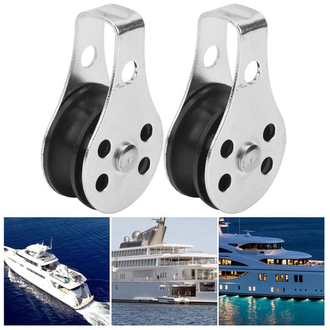 Two Pack Nylon Marine Pulleys 25mm Stainless Steel Bearing Block Rope Runner Wheel For Boats Yachts Ships Waterproof Rustproof Durable Marine Gear Tools