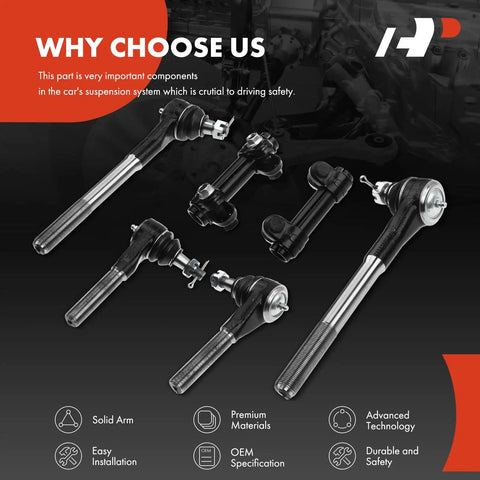 Front Tie Rod End Replacement Kit for Dodge Ram 1500 2000 2001 2500 2000 to 2002 and 3500 2000 to 2002 RWD, Includes Inner and Outer Ends, Fixes Uneven Tire Wear and Steering Play. six-piece steel kit with inner and outer ends