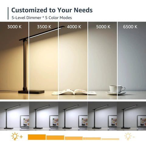 Awesome LED Desk Lamp For Home Office With Five Color Modes And Five Brightness Levels showcasing lighting settings.