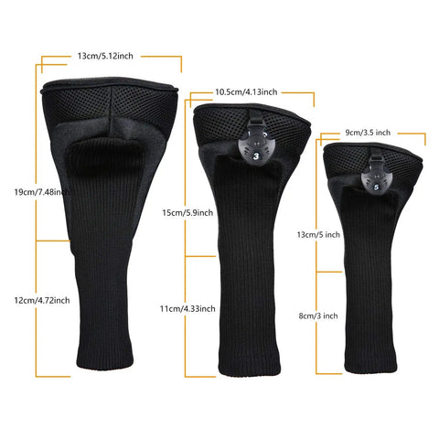 Durable Dope Neoprene Golf Club Head Covers Set For Driver And Fairway Woods With Long Neck Mesh Outer Layer And Cushion Sponge Lining