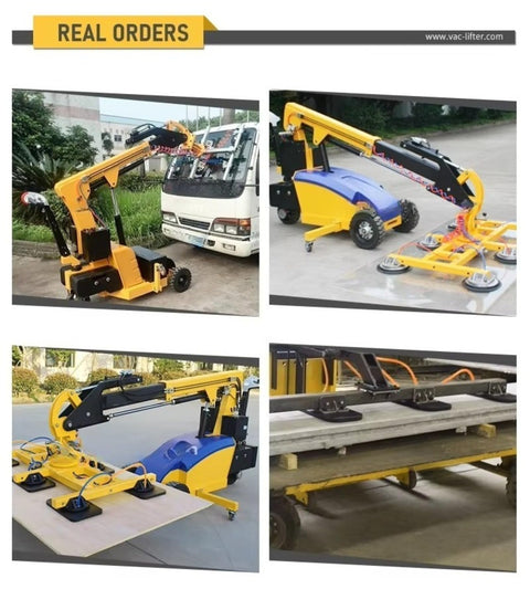 Electrical Glass Vacuum Lifter 600Kg Professional Grade Heavy Duty Manipulator in action with suction cups on glass panels.