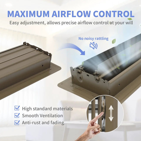 Built Tough Heavy Duty 4 By 10 Floor Register In Brown Steel Walkable Floor Vent with Easy Adjust Air Supply Lever