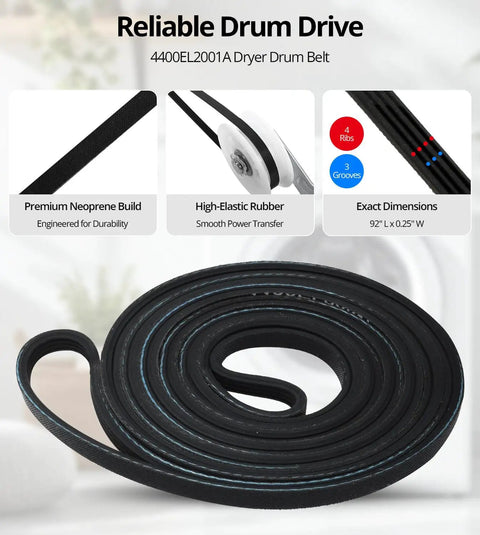 Fix Dryer Rumble With Premium Kit For LG Kenmore Ball Bearing Rollers Idler Pulley To Stop Noise Friction Using Solid Construction DIY Fix Home Save Money Restoring Smooth Operation Like New Never Breaking Again For Happy Homeowners dryer belt, 92 x 0.25 in