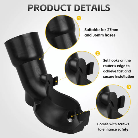 Universal Dust Collection Hose Adapter For DeWalt DCW600 And DWP611 Trim Routers With Dual 27Mm And 36Mm Vacuum Hose Ports showing product details
